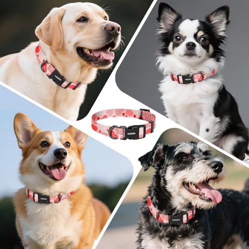 Kazazoo Dog Collar Cute and Soft Nylon Puppy Collar Girl, Adjustable Dog Collars for Large Dogs, Sweet Heart-L