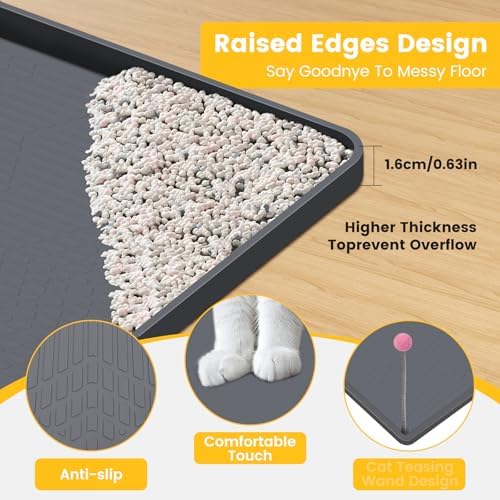 Cat Litter Mat, 38"X25" Large Litter Box Mat, Waterproof and Easy to Clean Silicone Cat Mat for Litter Box, Mat Litter Trapping Mat for Scatter Control, Keep The Floor Clean (Dark Grey)