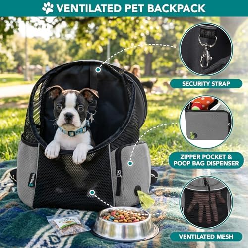 PetAmi Dog Carrier Backpack, Hands Free Front Pet Carrier, 10 lbs, Gray