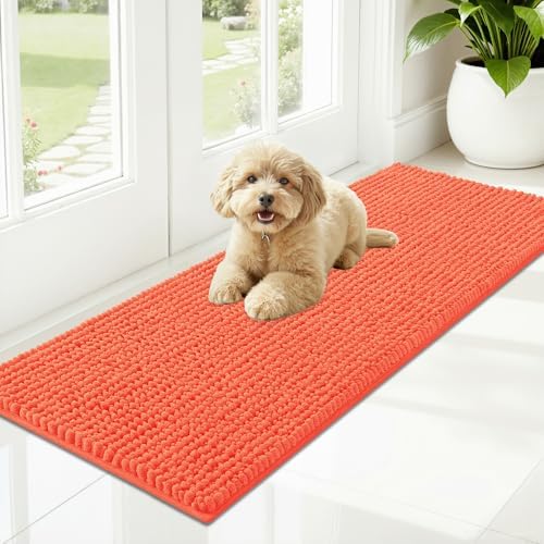 OLANLY Dog Door Mat for Muddy Paws 47x17, Extra Absorbent Chenille Mud Mat