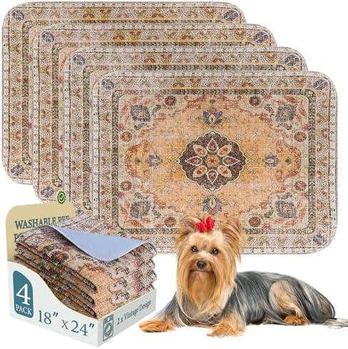 Homimp Washable Pee Pads for Dogs, 4 Pack Reusable Puppy Pads Waterproof, Absorbent and Leakproof Dog Pee Pads, Non Slip Puppy Training Pads, Pet Mat for Floor,Crate,Couch,Whelping,Khaki, 18"x24"