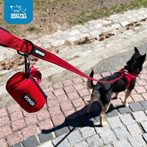 Best Pet Supplies Dog Poop Bag Holder Leash Attachment with Reusable Dispenser for Travel, Walking, Park, and Outdoor Use, Durable with Clip-On - Orange, Mesh Dispenser w/15 Bags