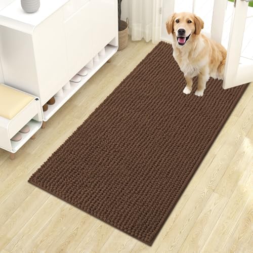 OLANLY Dog Door Mat for Muddy Paws 44x24, Extra Absorbent Chenille Mud Mat