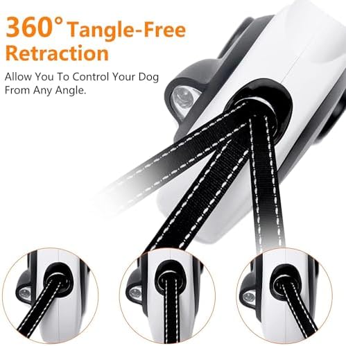 16 ft Retractable Dog Leash with Flashlight & Poop Bag Dispenser