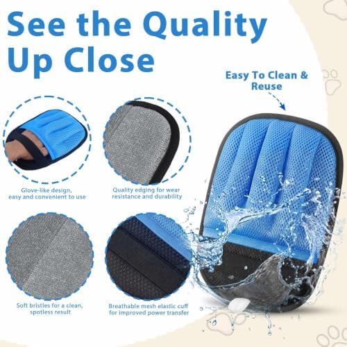 SUETT 2-Pack Pet Hair Removal Gloves, Reusable Five-Finger Grooming Gloves for Dogs and Cats, Removes Pet Hair from Clothes, Sofas, Carpets, and Car Seats, Blue