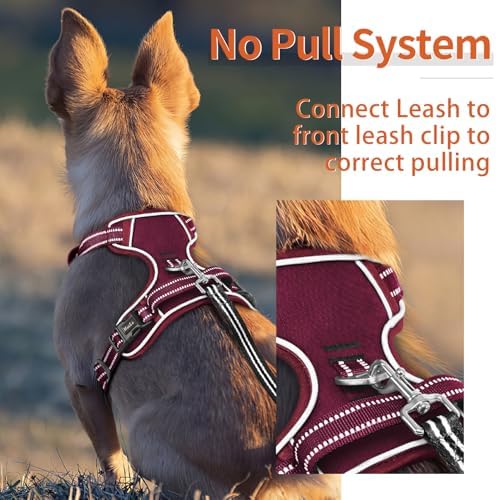 HEELE Dog Harness for Large Dogs No Pull Dog Vest Harness for Large Dog with Soft Padded Handle Reflective for Outdoor Training, Burgundy Red, XL