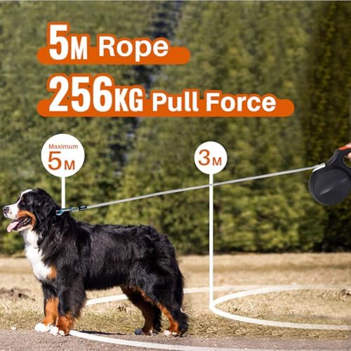 16 FT Retractable Dog Leash for Large Dogs, Heavy Duty & Reflective, Durable Long Leash for Medium to Large Dogs up to 110lbs, Comfortable Handle for Easy Control (Black)
