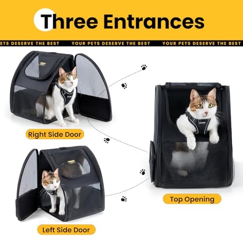 Conlun Cat Backpack Carrier for Small Dogs and Cats Fit Up to 15 Lbs,Small Dog Backpack, Foldable with 3-Side Mesh Windows, Pet Carrier for Travel & Hiking Friendly，Black