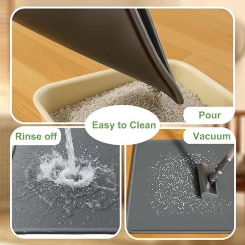 51"x 25.6" XXXL Waterproof Kitty Litter Silicone Box Mat,Cat Litter Mat Extra Large for Scatter Control, No-Slip Soft Pet Trapping Litter Rug Pad, Machine Washable, Dark Gray
