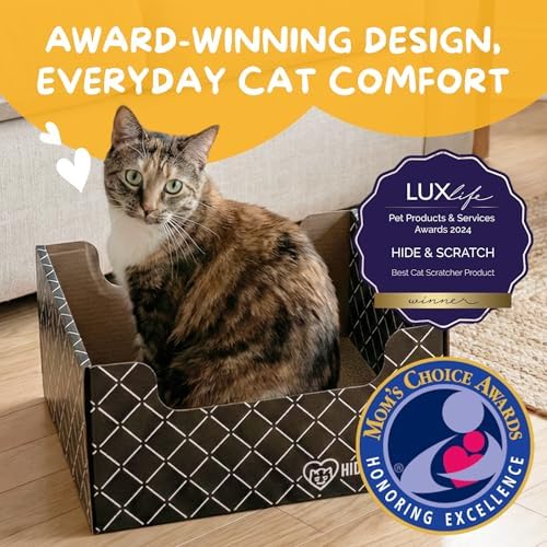 Hide & Scratch Cardboard Cat Scratcher Box & Bed Dark Grey Diamond Pad
