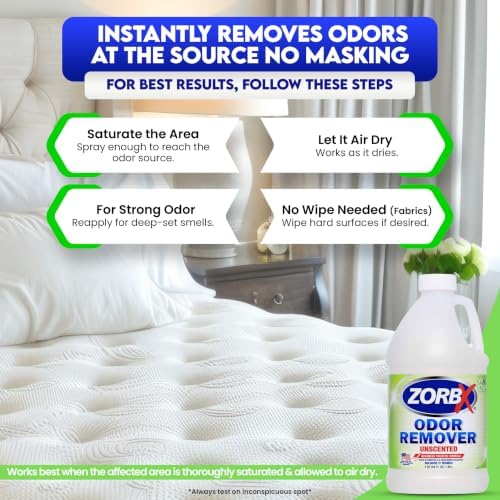 ZORBX Unscented Odor Remover Spray 64 Oz Refill, Hospital-Grade Formula