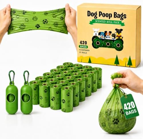 Thick Dog Poop Bags Rolls - Strong Leak Proof with 2 Dispensers 420 Count