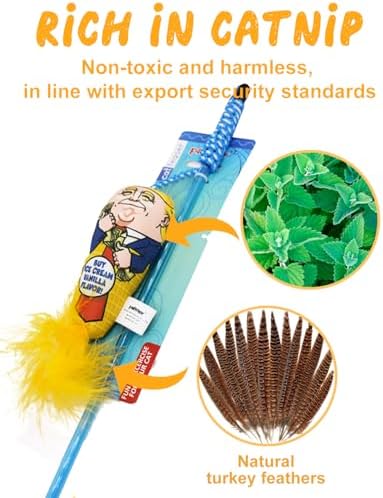 Interactive Cat Toys Donald Trump Toy, Trump Doll Feather Wand Toy, Catnip Toys, Cat Teaser Wand String, Fishing Pole,Kitten Play Exercise Toys,Halloween