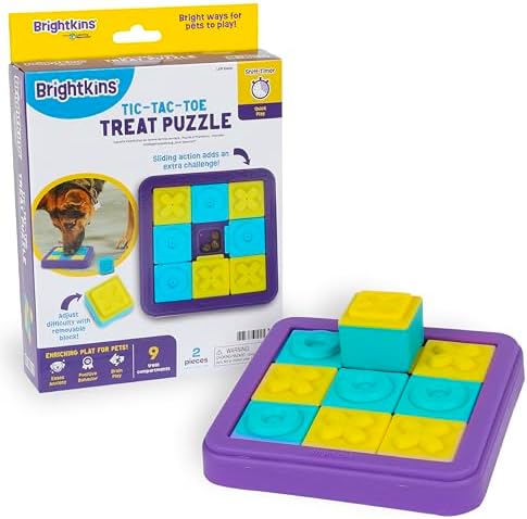 Brightkins Tic Tac Toe Treat Puzzle - Enrichment Toys for Dogs, Interactive Puppy Toys, Cat Feeder Toy, Puzzle Feeder for Dogs and Puppies, Dog Toy Brain Stimulation, Pet Games for Boredom