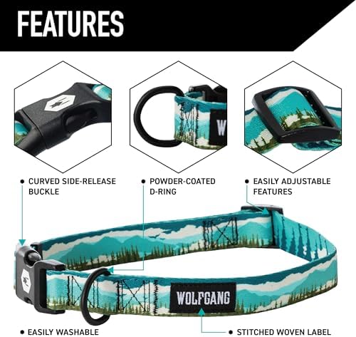 Wolfgang Heavy Duty, Adjustable Dog Collar with Quick Release Nylon Buckle for Walking & Training, GreatEscape Print, Medium