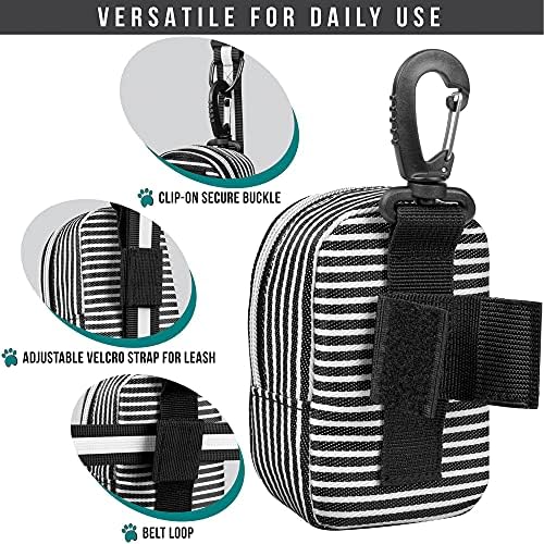 PetAmi Dog Poop Bag Holder for Leash, Pet Waste Bag Dispenser, Stripe Black