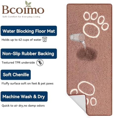 Bcoimo Super Absorbent Dog Door Mat, 60"*24" Anti Slip Mat for Muddy Paws