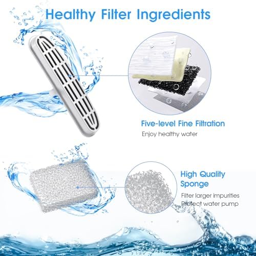 16 Pack Cat Water Fountain Filters-Cat Fountain Replacement Filters for Stainless Steel 108/3.2L Adjustable Water Flow Pet Water Fountain(8 Filters&8 Sponges)