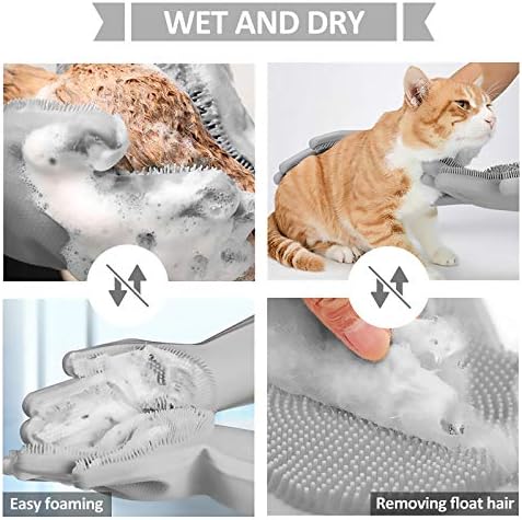 Pet-Grooming-Gloves for Bathing & Hair-Removal, Dog and Cat Brush Bath-Scrubber Glove, Pets Silicone Scrubbing Gloves for Shedding (Gray)