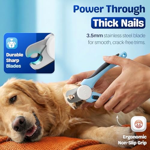 Flexzion Dog Nail Clippers and Cat Nail Trimmer with Safety Guard, Blue