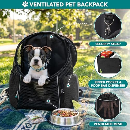 PetAmi Dog Carrier Backpack, Hands Free Front Pet Carrier, 10 lbs, Black