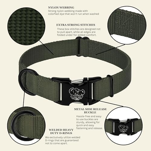 Country Brook Petz - Premium Nylon Dog Collar with Metal Buckle for Small Medium Large Breeds - 30+ Colors (Medium, 3/4 Inch, Dark Olive Drab)