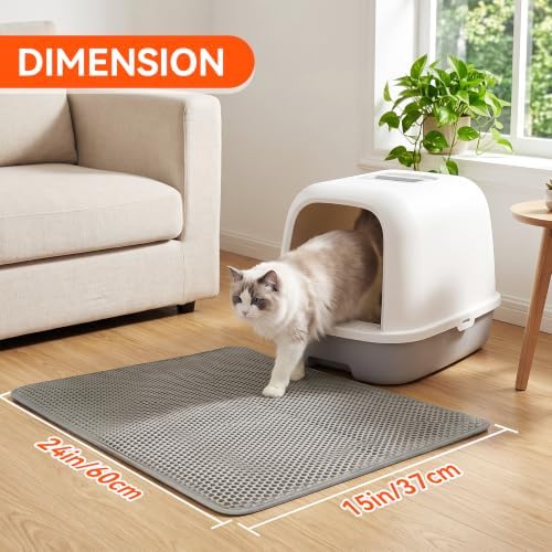 Cat Litter Mat, Double Layer Litter Trapping Mat, Gray (24" x 15")