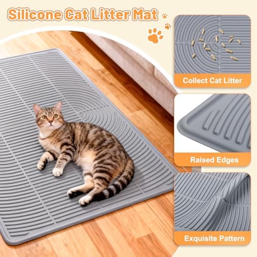 Cat Litter Mat Litter Trapping Mat, 40" x 28" Silicone Litter Box Mat Large, Non-Slip Cat Mat for Litter Boxs, Easy Clean Pet Food Mats for Floor Waterproof Silicone Cat Box Mat