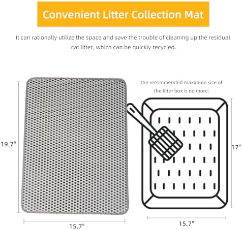 Cat Litter Mat, Honeycomb Cat Litter Mat, Double Layer Waterproof Cat Litter Mat Litter Trapping Mat, Prevents Cat Litter Scattering, Easy to Collect, Washable 19.7 * 15.7in (Gray)