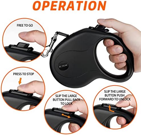 Retractable Dog Leash, 16 FT Dog Leash Retractable for Small/Medium/Large Dogs up to 50 lbs, Strong Nylon Tape, Tangle Free, One-Hand Brake (Black, 16 FT)