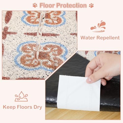 Glittme 33"X22" Arch Shape Cat Litter Mat Trapping Pad Soft Loop-Mesh Litter Box Mat Easy to Clean & Non-Slip Waterproof & Less Waste,Red Brown