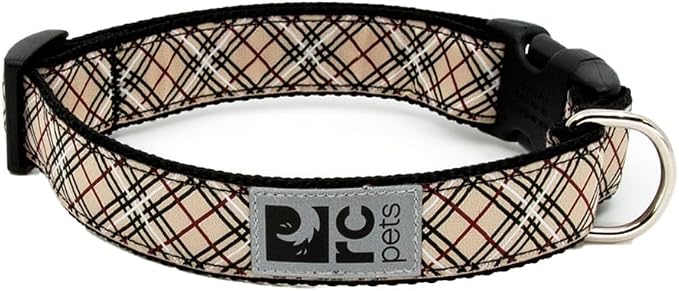 RC Pets 1 Inch Adjustable Dog Clip Collar, Large, Tan Tartan