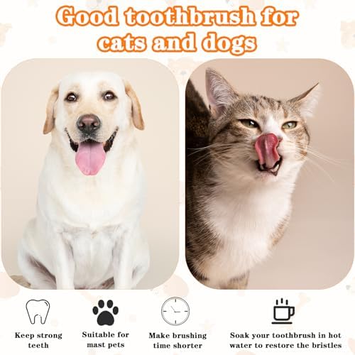 300Pcs Dog Toothbrushes Bulk Dual Headed Dog Teeth Long Handle Plastic Brush Tooth Brush for Large Small Dogs Cats Puppy Teeth Cleaning Dental Care Supplies 10 Colors+