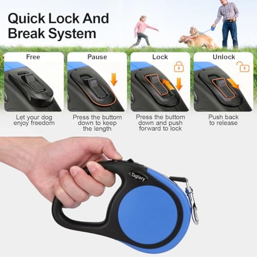 Taglory Retractable Dog Leash, One-Handed Brake, 16ft, Up to 44 lbs, Blue
