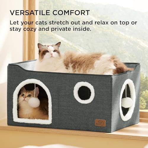 Bedsure Extra Wide Cat House Bed with Fluffy Ball and Scratch Pad
