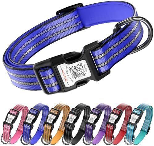 Personalized Dog Collar with QR Code Dog Tag, Navy Blue L