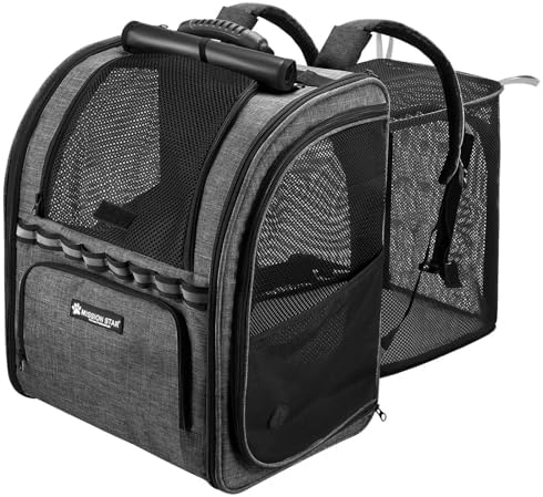 Expandable Cat Carrier Backpack, Dog Carrier Backpack for Small Dogs and Puppies Up to 20 Lbs, Great for Travel Hiking Camping Outdoor with Breathable Mesh, Dark Grey