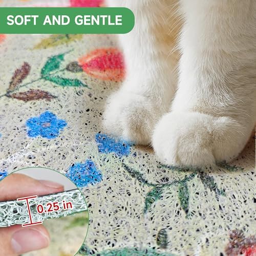 Cat Litter Mat, 35" x 23" Litter Box mat, Upgrade Non-Slip Kitty Litter mat, Traps 100% Litter, Soft on Kitty Paws, Easy Clean for Scatter Control, Bohe cat Food mat, Urine Waterproof