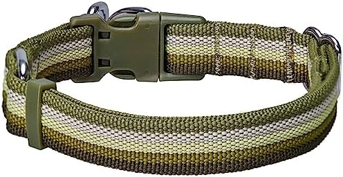 Blueberry Pet Dual D-Ring Safety Dog Collar | Adjustable Nylon Collar with Multicolor Stripes in Olive| Durable Collar Size X-Large for Large Breeds