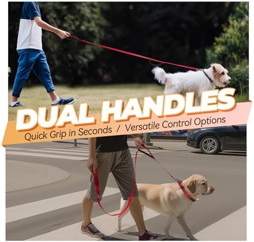 VIVAGLORY Double Handle Dog Leash Twingrip, 4ft x 1/2in, Red
