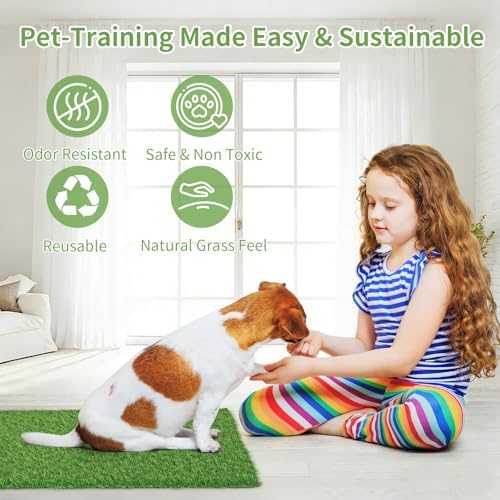 30 x 20 inches 2 Pack Fake Grass Pee for Dogs Artificial Grass Rug Pad for Puppy Potty Washable Grass Mat for Pet Training with Drainage Hole