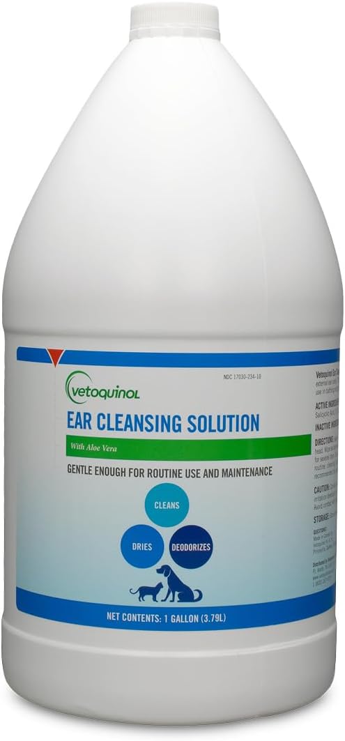 Vetoquinol Ear Cleansing Solution - Gentle Cleaner to Remove Dirt & Debris - Easy-to-Use Drops for Cats & Dogs - Support Clean and Fresh-Smelling Ears - Ideal for Routine Pet Hygiene - 1 Gallon