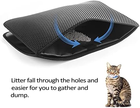 ASHATA Cat Litter Mat, Double Layer Design Urine Proof Trapper Mat for Litter Boxes, Double Layer EVA Litter Trapping Mat for Kitten, Easy to Clean Scatter Control (Black)