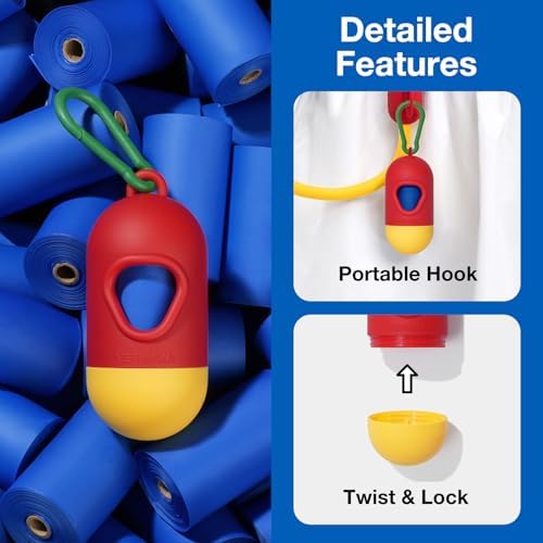 VETRESKA Dog Poop Bag Dispenser with 105 Bags, Leak Proof and Extra Thick
