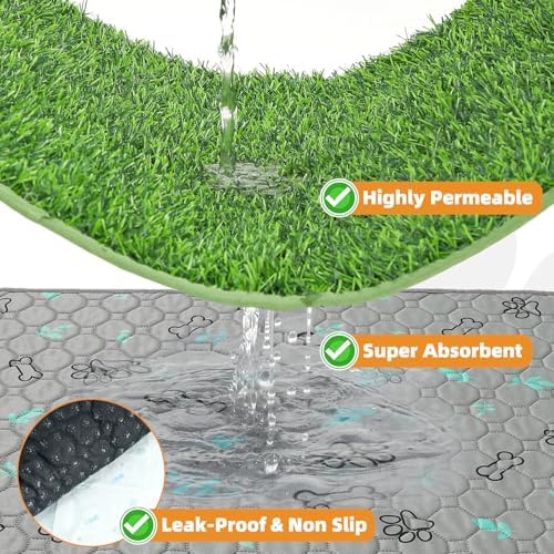 KOOLTAIL Dog Grass Pad with Washable Pee Pads for Puppy Potty Tray,32"*38" Soft Artificial Turf Multipurpose Reusable Grass Patch Pads for Dogs Litter Box, Leakproof for Doggie Training Indoor Outdoor