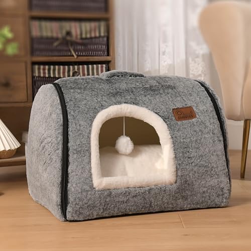 cat Bed cave-cat beds for Indoor Cats,Soft and Comfortable Cute cat House,with Removable Washable Cushioned Pillow,Enclosed pet Bed,Kitty cat hut、Hideaway,Small Large Dog Tent (Dark Grey)