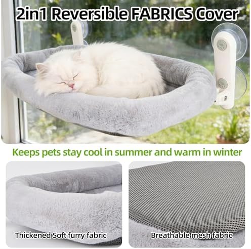 Foldable Cat Window Perch,Inside Window Hammock for Cats with 4 Strong Suction Cups,Sturdy Metal Frame and Washable Soft Cover,Indoor Cat Bed - M