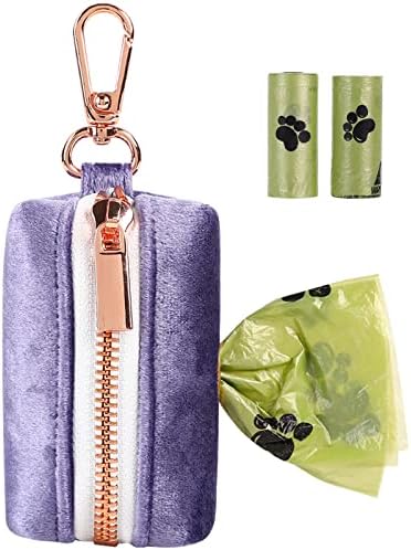 ARING PET Dog Waste Bag Dispenser, Velvet Doggy Poop Bags Holders Attach to Any Leashes, Purple Portable Washable Pet Waste Pouch Dispenser with Metal Zipper