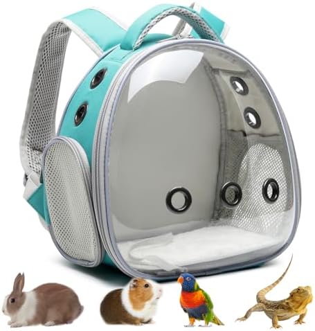 Portable Travel pet Backpack Carrier Hamster Bag Guinea Pig Bird Small Dog cat Turtle Carrier Rabbit Cage Squirrel Bearded Dragon Breathable Hangbag (Green)