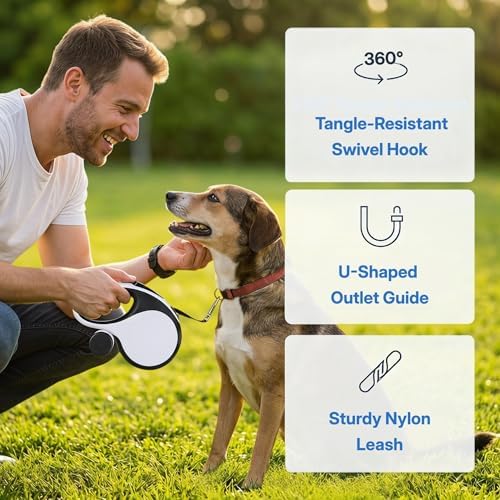 26ft Retractable Dog Leash Durable for Dog up to 110lbs, White